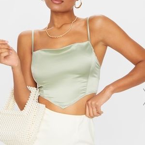 NEW Satin Cowl Neck Crop Top